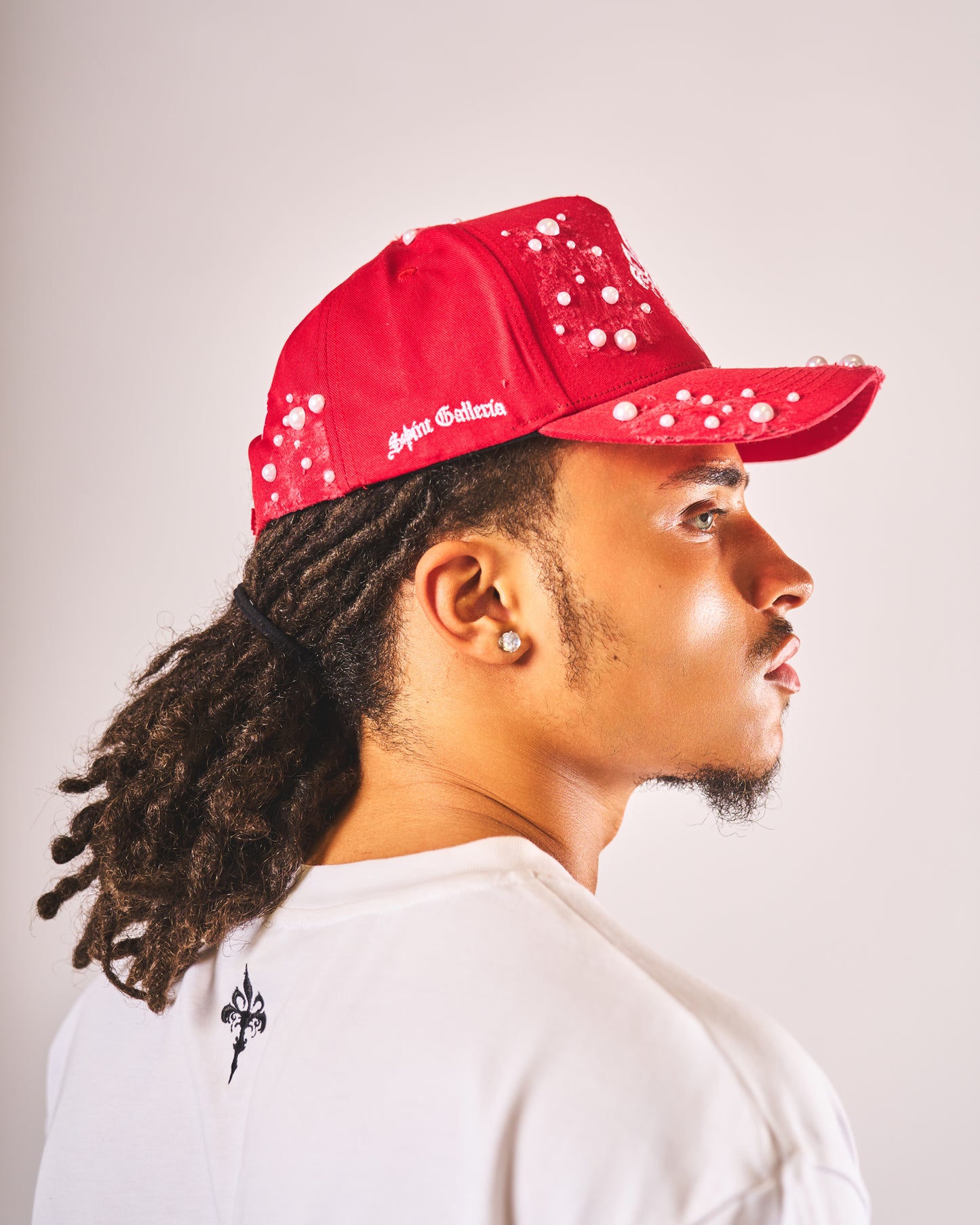 Sainted BLOODLINE red hat with hand-set gems by Saint Galleria — view 2
